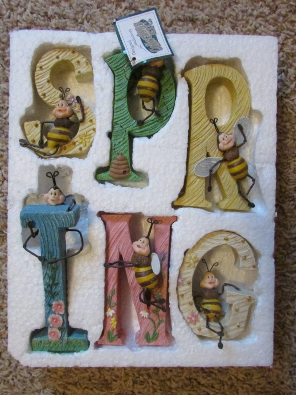 NEW Set Of 6 Pieces Spring Honey Bees Shelf Sitters Resin 5" Tall